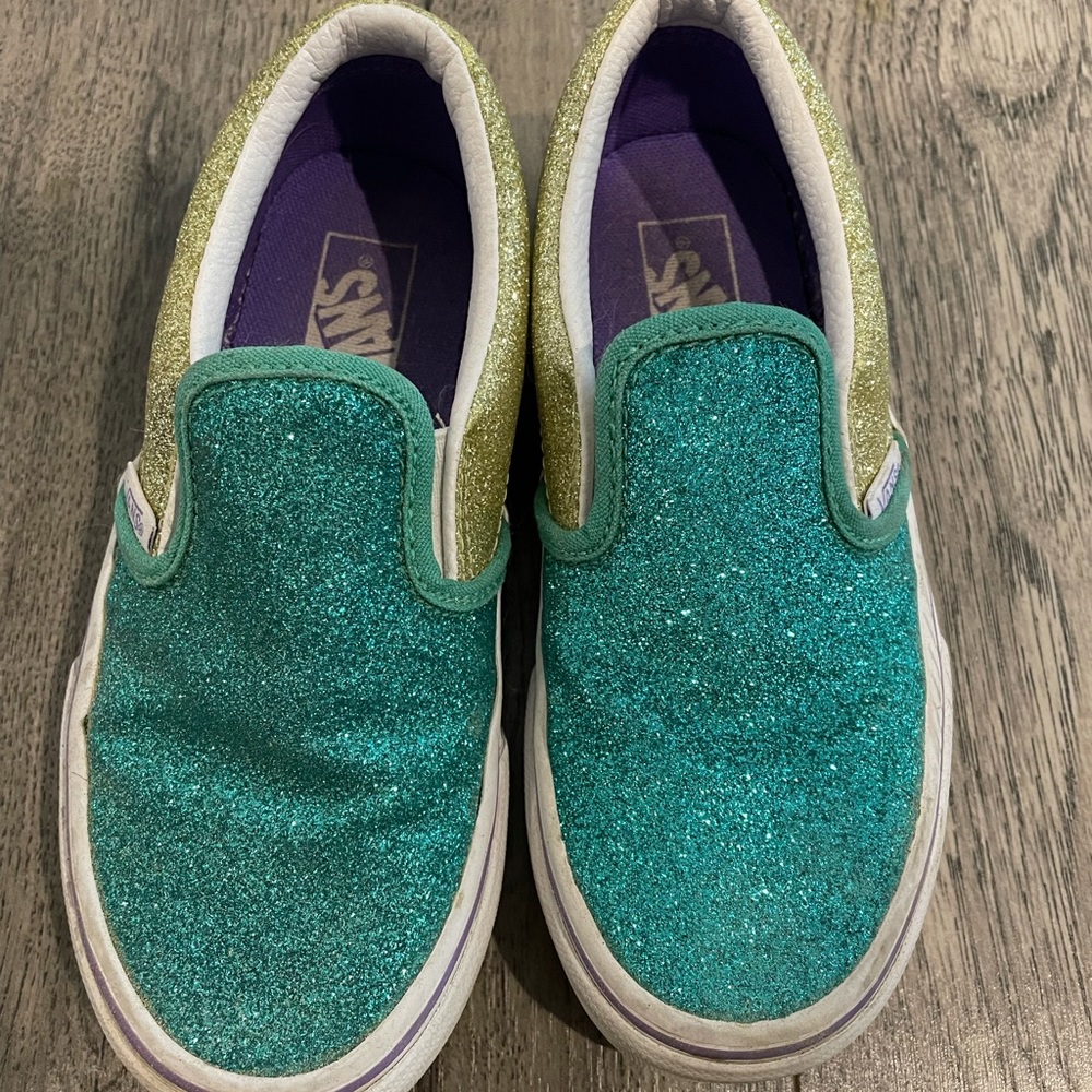 KIDS teal glitter slip on VANS